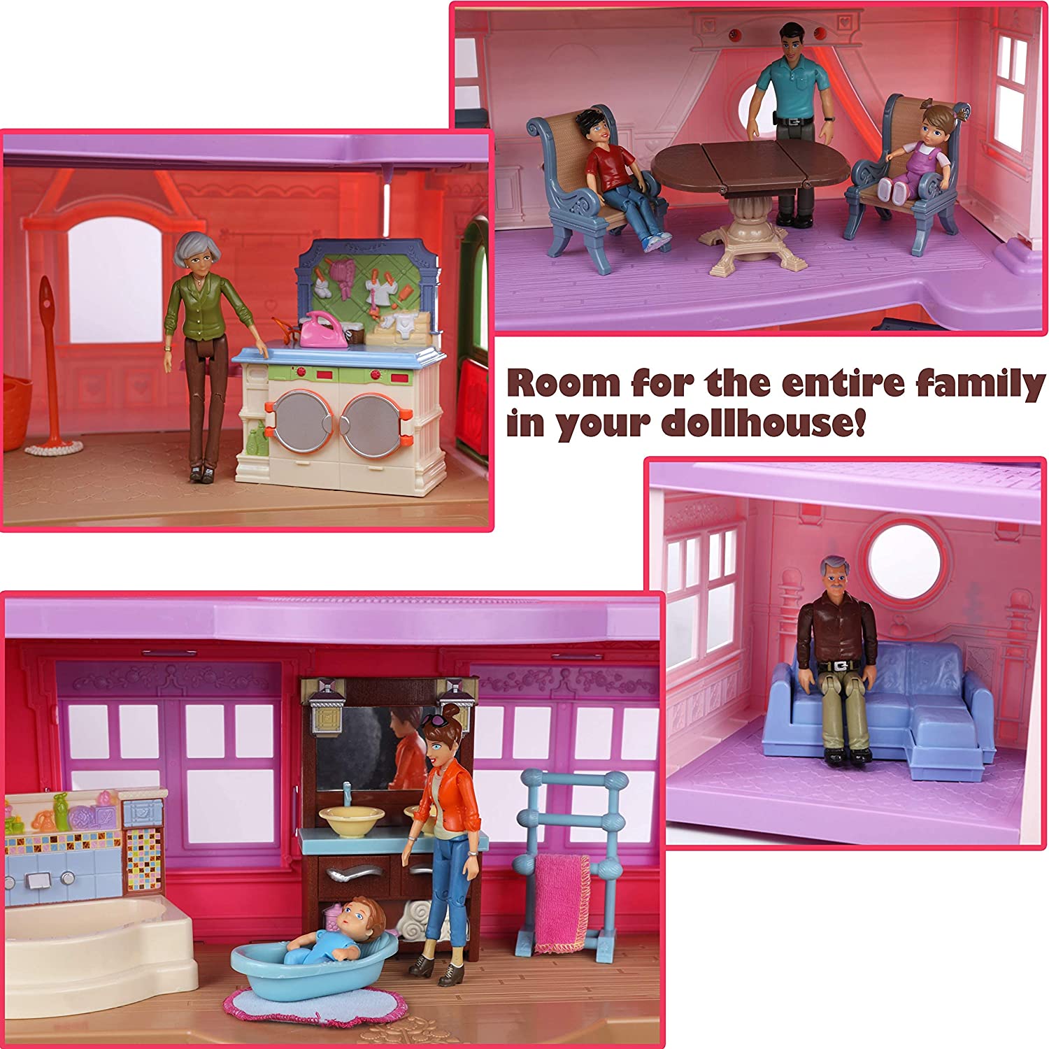 Sweet Li’l Family Dollhouse People Set of 9 Action Figure Set – Grandpa, Grandma, Mom, Dad, Sister, Brother, Toddler, Twin Boy & Girl - Image 4